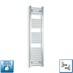 With Angled Valve 350mm Wide 1400mm High Flat Chrome Heated Towel Rail
