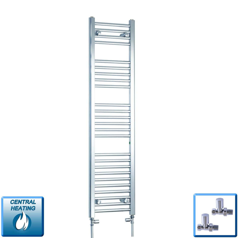 With Straight Valve 350mm Wide 1400mm High Flat Chrome Heated Towel Rail