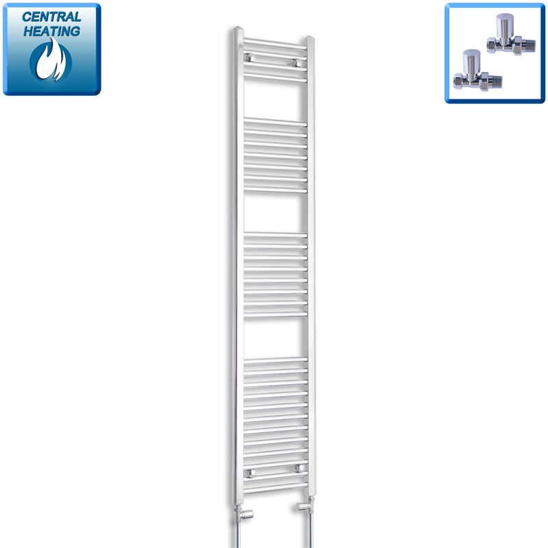 With Straight Valve 350mm Wide 1800mm High Flat Chrome Heated Towel Rail