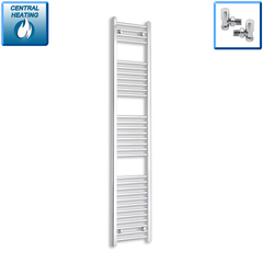 With Angled Valve 350mm Wide 1800mm High Flat Chrome Heated Towel Rail