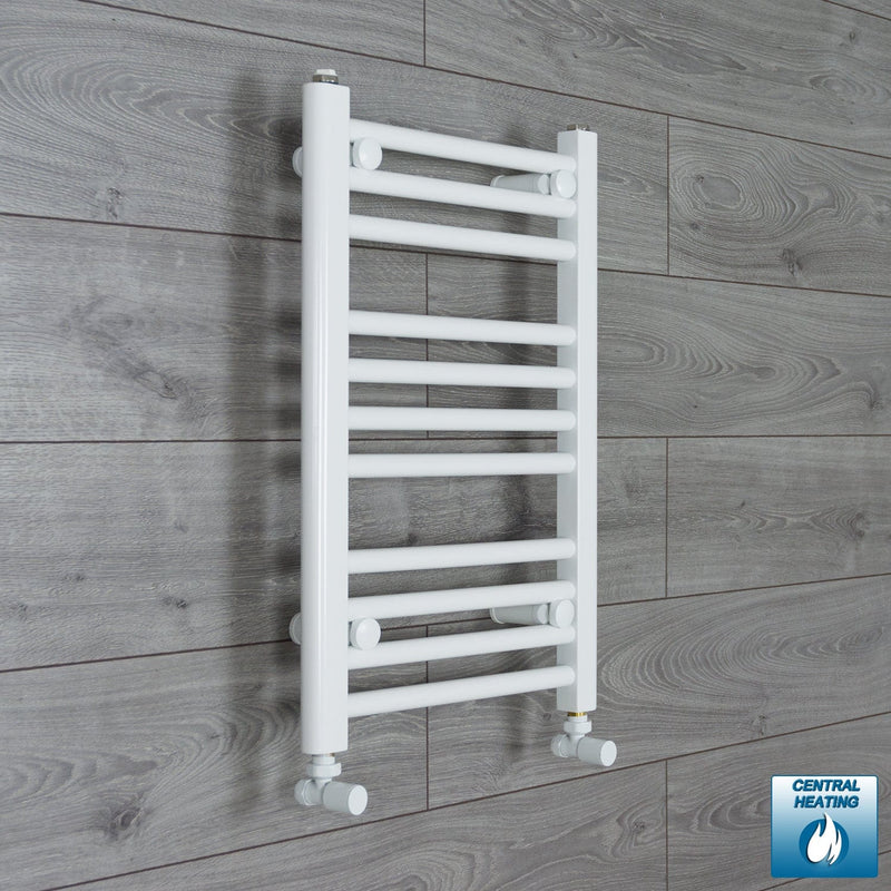 With Angled Valve 350mm Wide 600mm High Flat White Heated Towel Rail Radiator