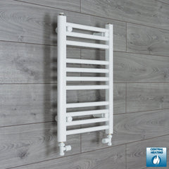 With Straight Valve 350mm Wide 600mm High Flat White Heated Towel Rail Radiator
