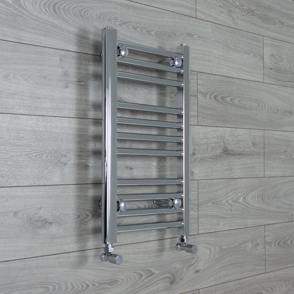 With Angled Valve 400 x 600 Flat Chrome Heated Towel Rail Radiator HTR