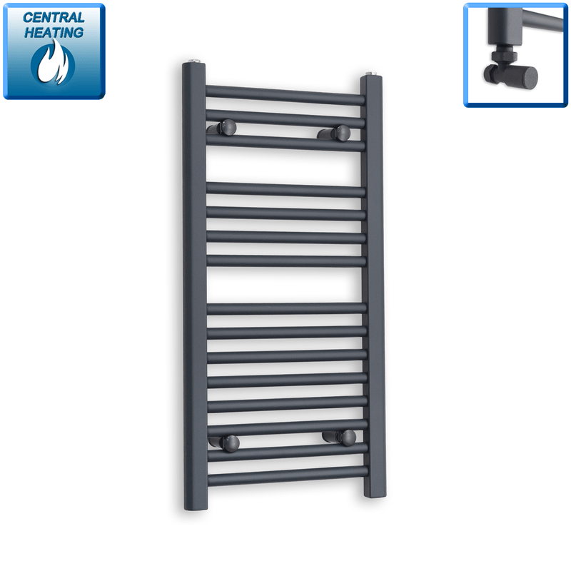 With Angled Valve 400 x 800 Flat Anthracite Sand Grey Towel Rail Radiator HTR
