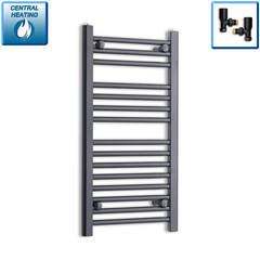With Angled Valve 400 x 800mm High Flat Black Heated Towel Rail Radiator HTR