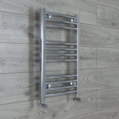 With Angled Valve 400mm Wide 600mm High Curved Chrome Heated Towel Rail