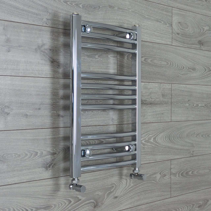With Angled Valve 400mm Wide 600mm High Curved Chrome Heated Towel Rail