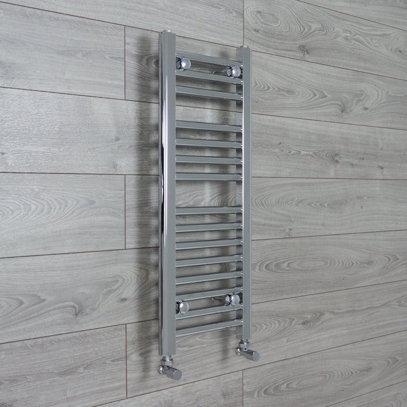 With Angled Valve 400mm Wide 800mm High Flat Chrome Heated Towel Radiator HTR