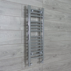 With Straight Valve 400mm Wide 800mm High Flat Chrome Heated Towel Radiator HTR