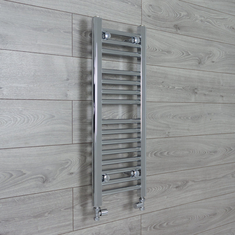 With Straight Valve 400mm Wide 800mm High Flat Chrome Heated Towel Radiator HTR