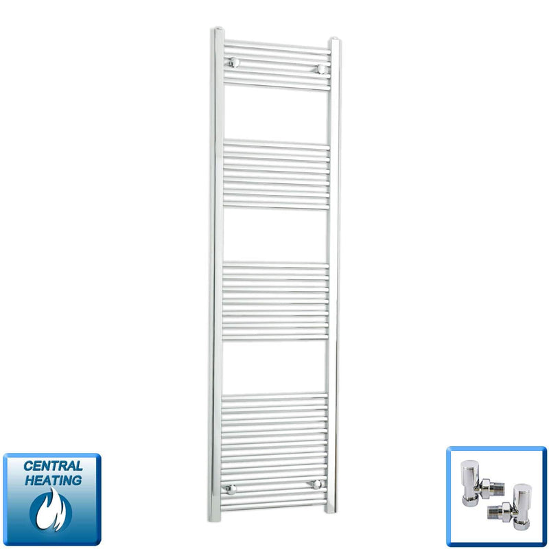 With Angled Valve 450mm Wide 1600mm High Flat Chrome Heated Towel Rail
