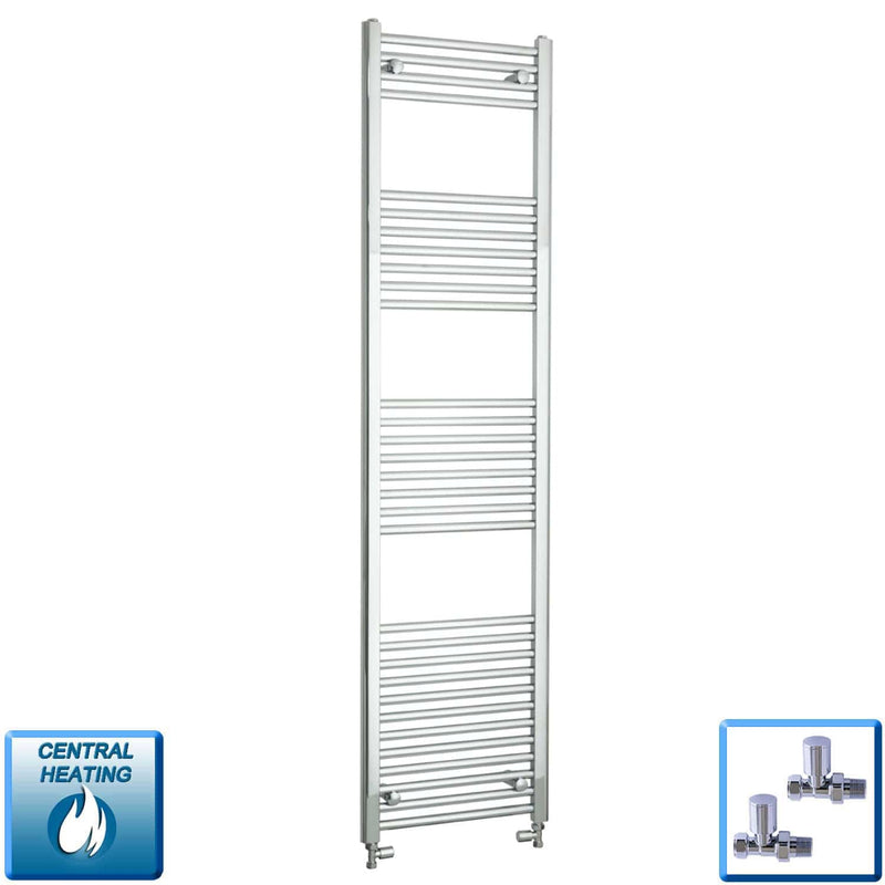 With Straight Valve 450mm Wide 1800mm High Flat Chrome Heated Towel Radiator