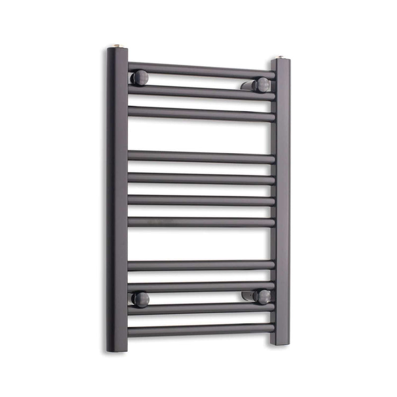 Without Valves 450mm Wide 600mm High Heated Towel Rail Flat Black