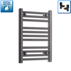 With Angled Valves 450mm Wide 600mm High Heated Towel Rail Flat Black