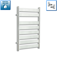 With Angled Valve 500 W x 800 H Heated Flat Panel Design Towel Rail Chrome