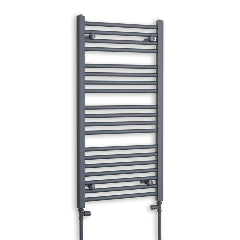 With Straight Valve 500 x 1000 Flat Anthracite Sand Grey Heated Towel Radiator