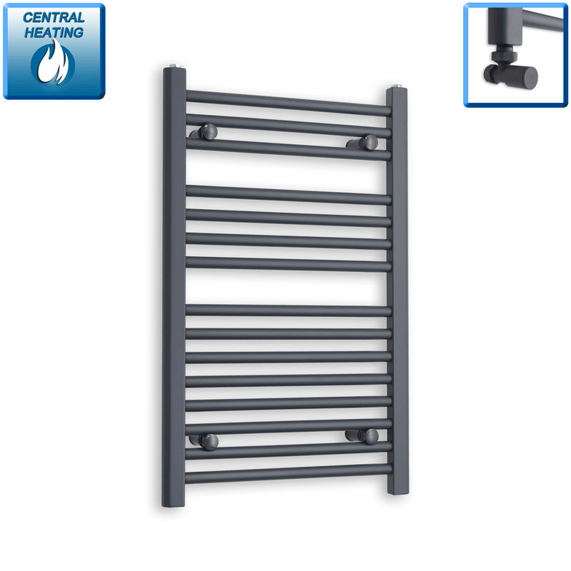 With Angled Valve 500 x 800 Flat Anthracite Sand Grey Heated Towel Rail HTR