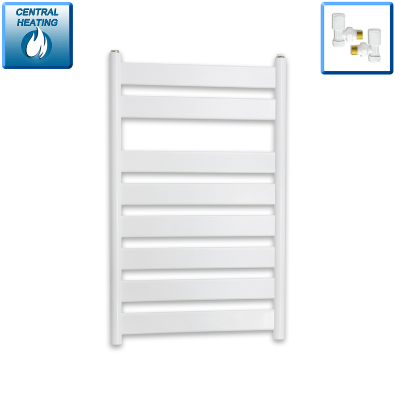 With Angled Valve 500 x 800 Flat Panel Design Towel Rail White Central Heating
