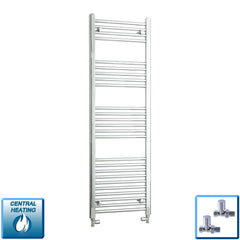 With Straight Inline Valves 500mm W x 1400mm H Heated Straight Chrome Towel Radiator