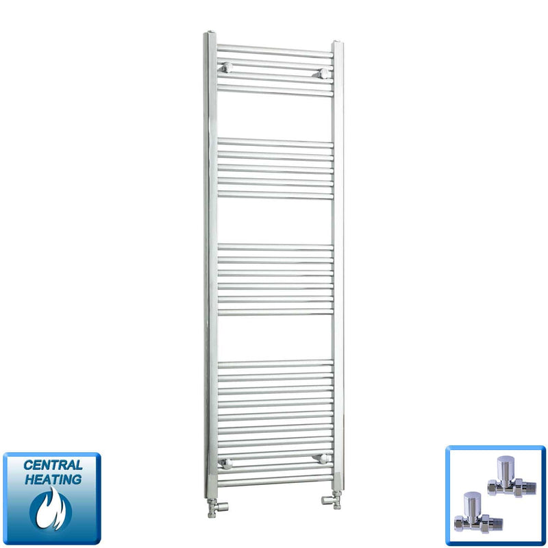 With Straight Inline Valves 500mm W x 1400mm H Heated Straight Chrome Towel Radiator