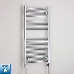 With Straight Valve 500mm Wide 1000mm High Flat Chrome Heated Towel Rail HTR
