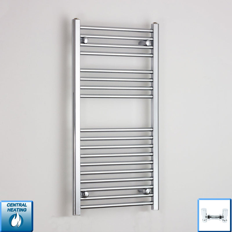 With Angled Valve 500mm Wide 1000mm High Flat Chrome Heated Towel Rail HTR