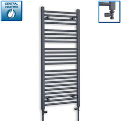 With Straight Valve 500mm Wide 1200mm High Flat Anthracite Heated Towel Rail