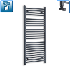 With Angled Valve 500mm Wide 1200mm High Flat Anthracite Heated Towel Rail