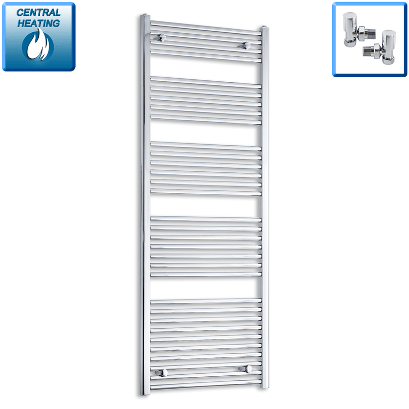 With Angled Valve 500mm Wide 1603mm High Straight Chrome Heated Towel Rail HTR