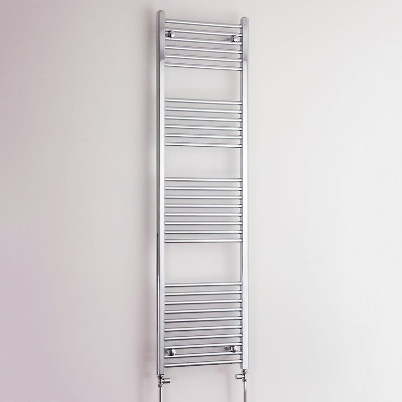 With Straight Valve 500mm Wide 1800mm High Curved Chrome Heated Towel Radiator