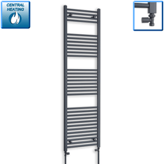 With Straight Valve 500mm Wide 1800mm High Flat Anthracite Heated Towel Radiator