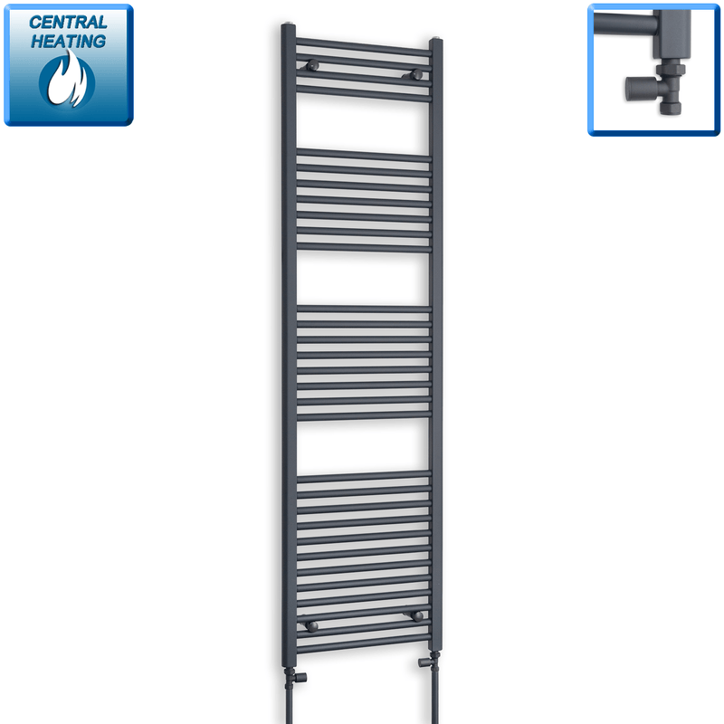 With Straight Valve 500mm Wide 1800mm High Flat Anthracite Heated Towel Radiator