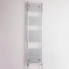 With Straight Valve 500mm Wide 1800mm High Flat Chrome Heated Towel Rail HTR