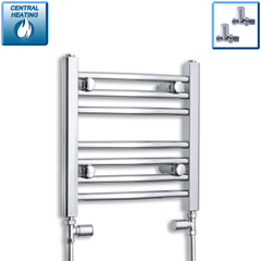 With Straight Valve 500mm Wide 400mm High Flat Chrome Heated Towel Rail