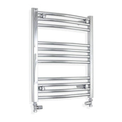 With Straight Valve 500mm Wide 600mm High Curved Chrome Heated Towel Rail Radiator HTR