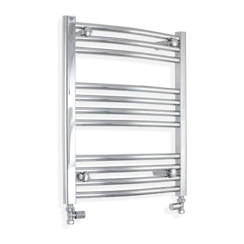 With Straight Valve 500mm Wide 600mm High Curved Chrome Heated Towel Rail Radiator HTR