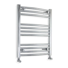 With Angled Valve 500mm Wide 600mm High Curved Chrome Heated Towel Rail Radiator HTR
