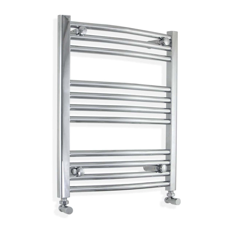 With Angled Valve 500mm Wide 600mm High Curved Chrome Heated Towel Rail Radiator HTR