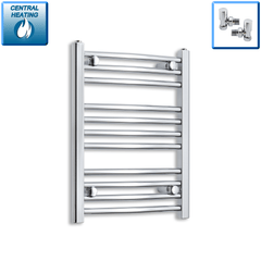 With Angled Valve 500mm Wide 600mm High Flat Chrome Heated Towel Rail