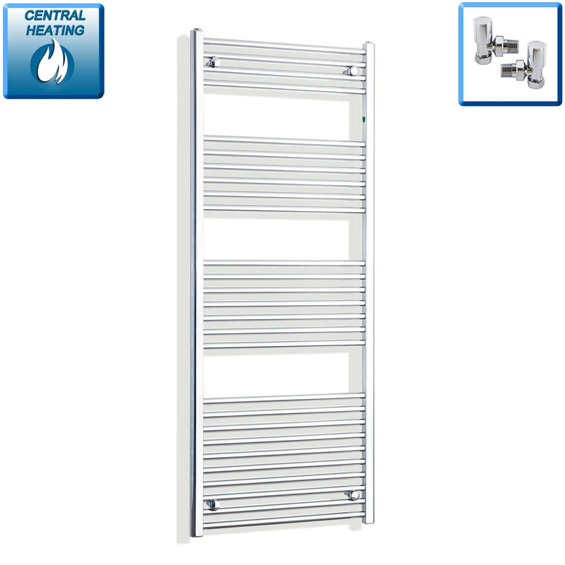 With Angled Valves 550 mm Wide 1600mm High Flat Chrome Heated Towel Radiator