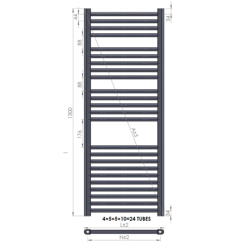 550 x 1300 Straight Chrome Heated Towel Rail Central Heating