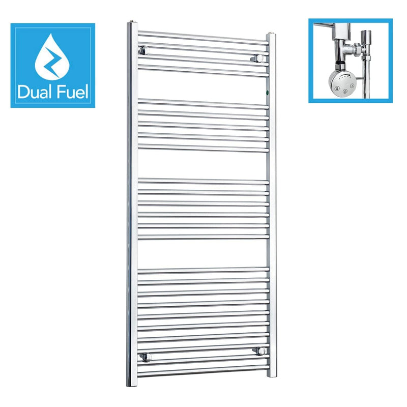 550 x 1400 Chrome Dual Fuel Flat Heated Towel Rail