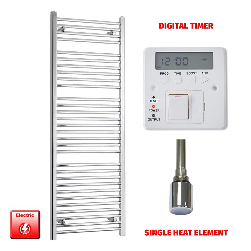 Single Heat Element + Digital Timer 550 x 1500 Pre-Filled Electric Heated Towel Rail Chrome HTR