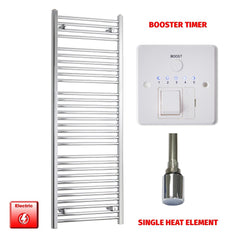 Single Heat Element + Booster Timer 550 x 1500 Pre-Filled Electric Heated Towel Rail Chrome HTR