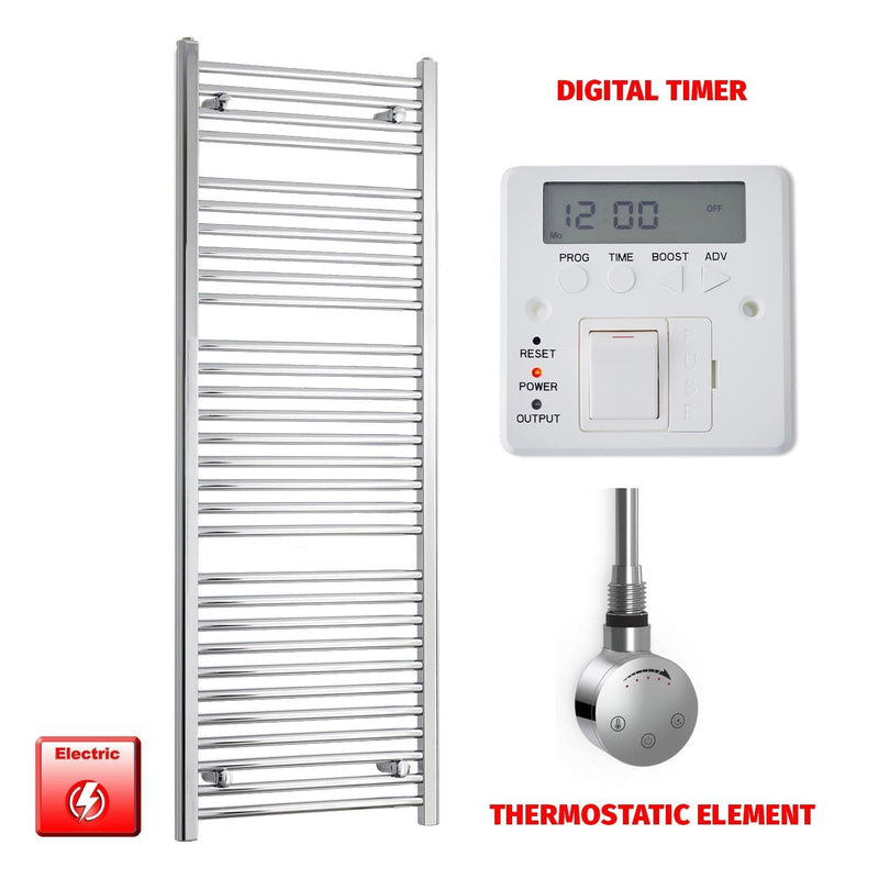 Thermostatic Element + Digital Timer 550 x 1500 Pre-Filled Electric Heated Towel Rail Chrome HTR