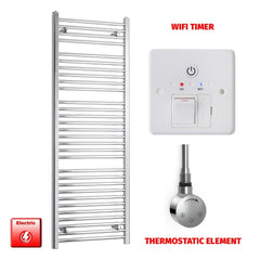Thermostatic Element + Wifi Timer 550 x 1500 Pre-Filled Electric Heated Towel Rail Chrome HTR