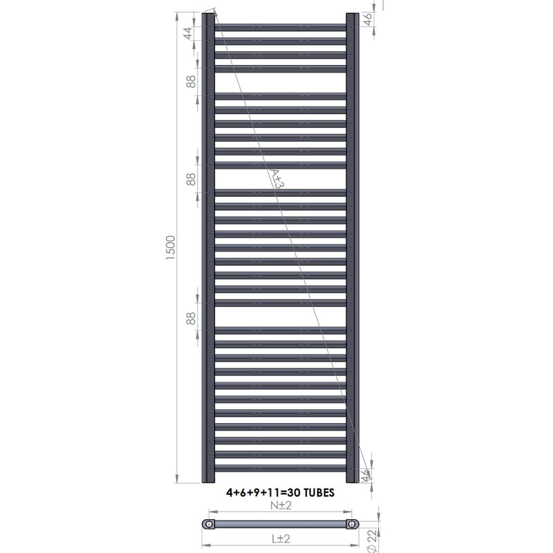 550 x 1500 Straight Chrome Heated Towel Rail Radiator HTR