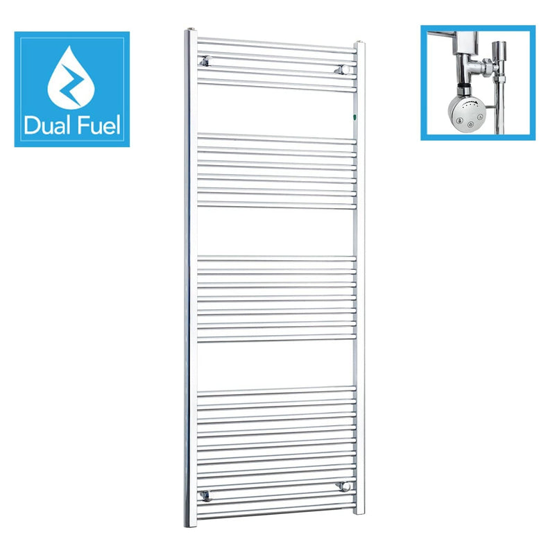 550 x 1600 Chrome Dual Fuel Flat Heated Towel Rail