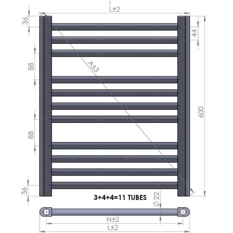 550 x 600 Straight Chrome Towel Rail HTR Central Heating