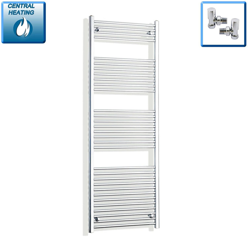 With Angled Valves 550mm Wide 1800mm High Heated Straight Towel Radiator Chrome